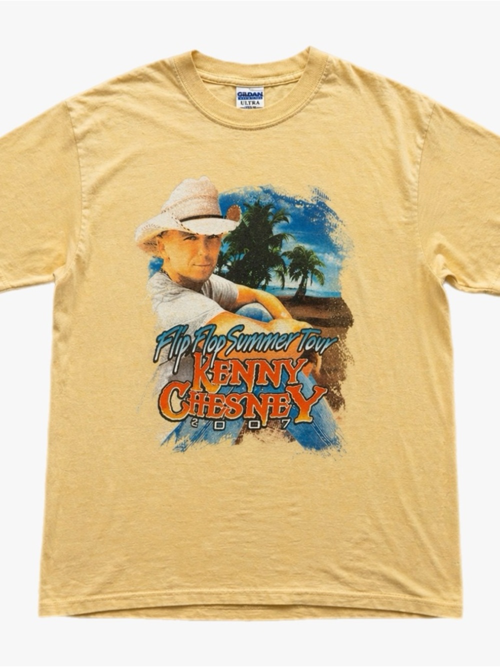 Vintage Y2K Yellow Kenny Chesney Flip Flop Summer Tour 2007 Graphic T‑Shirt